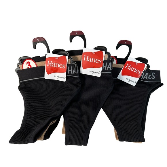 Hanes Other - Hanes Originals Women Small Black Tan Ribbed Thong Underwear 9-Pack Lot MHBP11